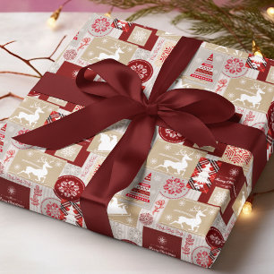 レッド ゴールド シルバー タータン パッチワーク メリークリスマス ラッピングペーパー