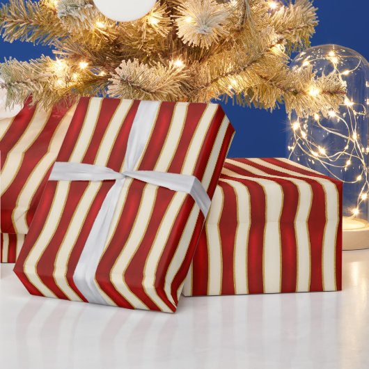 レッド ゴールド ストライプ柄 モダン クリスマス ラッピングペーパー (クリスマス)