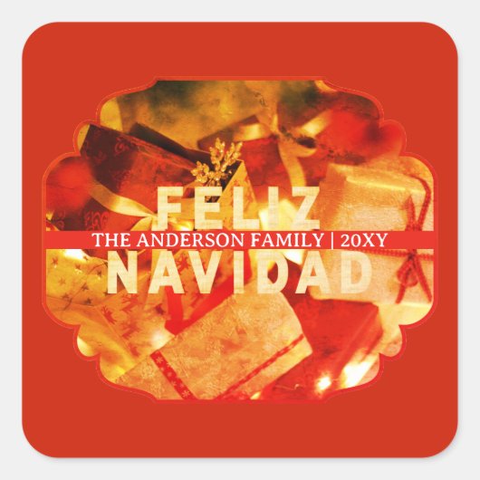 レッド ゴールド Feliz Navidad モダン メリークリスマス スクエアシール (正面)