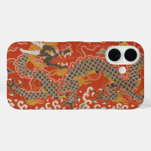 レッド・サテン・ブロケードとクラウド・ドラゴン中国の iPhone 16ケース