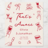 レッド・ザッツ・アモーレ 手描き結婚式 ワインラベル (シングルラベル)