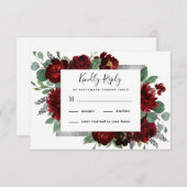 レッド&シルバーカントリーブルゴーニュバラウィンターウェディング 出欠カード (正面/裏面)