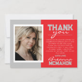 レッド&シルバーグレイモダン卒業サンキューカード 招待状 (正面)