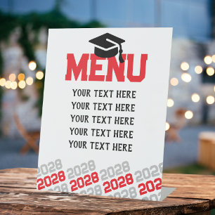 レッド&シルバーグレー卒業メニューパーティー 台座サイン
