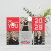 レッド&シルバーグレー3写真卒業ありがとう 招待状 (スタンド正面)