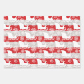 レッド&シルバーストライプスノーフレーク&サンタズスレイ ラッピングペーパーシート (正面2)