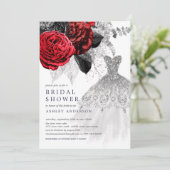 レッド&シルバーフローラ結婚ズドレスブライダルシャワー 招待状 (スタンド正面)