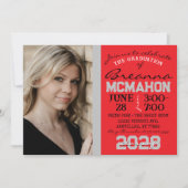 レッド&シルバーモダン卒業写真招待状 招待状 (正面)