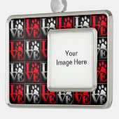 レッド&シルバーラブポーズパターンオーナメント シルバープレートフレームオーナメント (左)