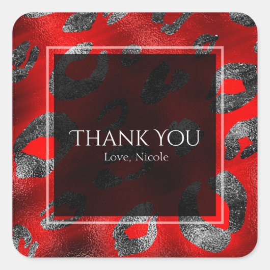 レッド&シルバーレオパード印刷パーティーのお気に入り スクエアシール (正面)
