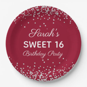 レッド シルバー ギター スウィート16 誕生日パーティー ペーパープレート