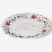 レッド・シルバー・メリー・クリスマス・リース ペーパープレート (アングル)