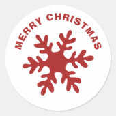 レッド シンプル スノーフレーク メリークリスマス ラウンドシール (正面)