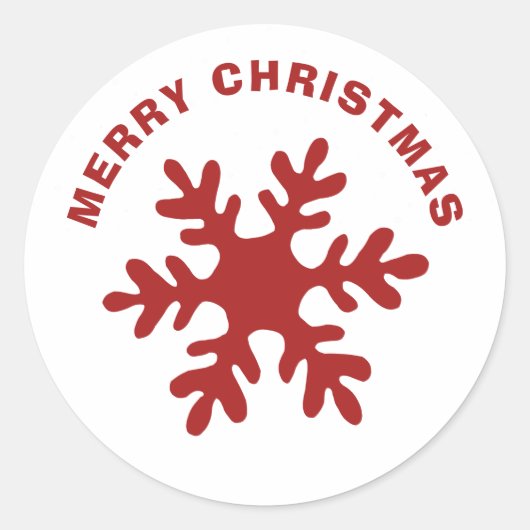 レッド シンプル スノーフレーク メリークリスマス ラウンドシール (正面)