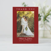 レッド シンプル 写真 結婚式 サンクスカード メモ付き サンキューカード (スタンド正面)