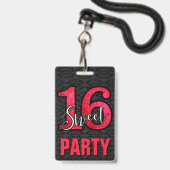 レッド スウィート16 誕生日パーティー招待IDカード バッジ (正面(ネックストラップ付))