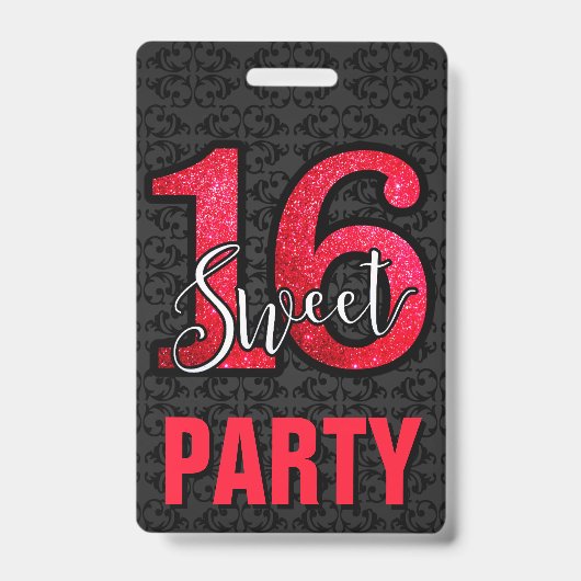 レッド スウィート16 誕生日パーティー招待IDカード バッジ (正面)