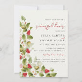 レッド スウィート ワイルド ストロベリー フラワーズ リハーサル ディナー 招待状 (正面)