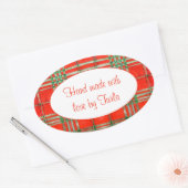 レッド・スコット・タータン オーバル 「ハンドメイド」ステッカー 楕円形シール (封筒)