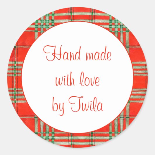 レッド・スコット・タータン 1.5インチ 丸型 「手作り」 ステッカー (正面)