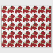 レッド、スコティッシュ・プレイド、テリア・ドッグ、クリスマス ラッピングペーパー (フラット)