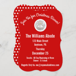 レッド&スノーフレークのクリスマスディナーカスタム 招待状