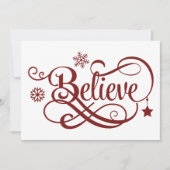 レッド・スノーフレーク&スターのクリスマスカード Believe (正面)