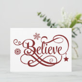 レッド・スノーフレーク&スターのクリスマスカード Believe (スタンド正面)