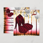 レッド ゼブラ ハイ ヒール シューズ バースデー パーティー 招待状 (正面/裏面)