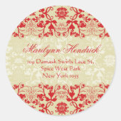 レッド&タウペヴィンテージダマスクレース差出人住所 ラウンドシール (正面)