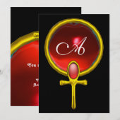 レッド タリスマン ルビー モノグラム 明るい 黒 黄色 招待状 (正面/裏面)