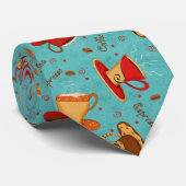 レッド&ターコイズコーヒーカップパターンマンズネックタイ ネクタイ (ロール)