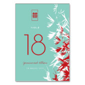 レッド&ターコイズ竹葉のShuang結婚 Xi テーブルナンバー (正面)