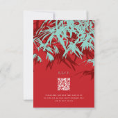 レッド&ターコイズ竹葉ウェディングRSVP 出欠カード (裏面)