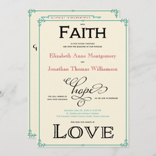 レッド&ターコイズ素朴カントリーウェディング招待状 招待状 (正面/裏面)