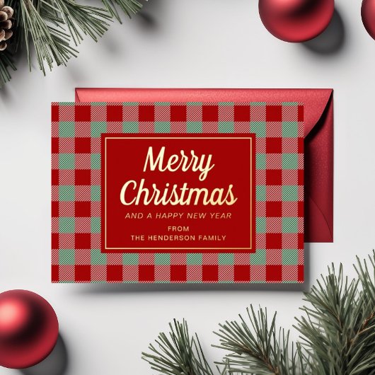 レッド ターターンチェック クリスマス ゴールド 箔シーズンカード