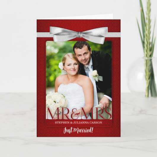 レッド・ダマスク夫妻たった今結婚しました披露宴 招待状 (正面)