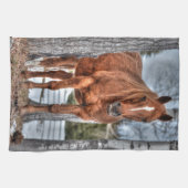 レッド・ダン・ランチ馬の動物の恋人の写真 キッチンタオル (横)