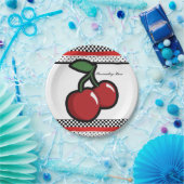 レッド チェリー レトロ グラム ブラック＆レッド パーティー ペーパープレート (パーティー)