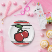 レッド チェリー レトロ グラム ブラック＆レッド パーティー ペーパープレート (パーティー)