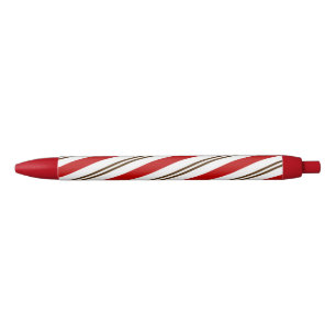 レッド&チョコレートブラウンキャンディストライプーのクリスマス 黒ボールペン