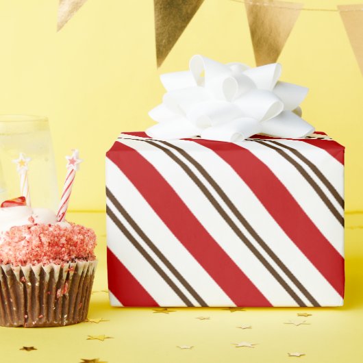 レッド&チョコレートブラウンキャンディーケーンクリスマス ラッピングペーパー (誕生日パーティー)