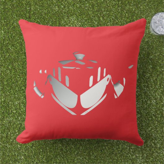 レッド ティーポット + ティーカップ アウトドアクッション (芝生)