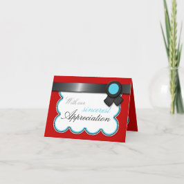 レッド & ティール、ブラックリボン エレガント サンクスカード サンキューカード