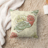 レッド、ティール（緑がかった色）、クリームバラ装飾用クッション クッション (ブランケット)