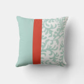 レッド&ティール（緑がかった色）ブルーフローラダマスク クッション (裏面)