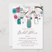 レッド&ティール(緑がかった色)メイスンジャースブライダルシャワー 招待状 (正面)