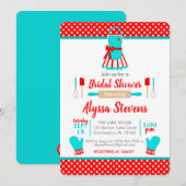 レッド&ティール（緑がかった色）レトロクリスマスキッチンブライダルシャワー 招待状 (正面/裏面)