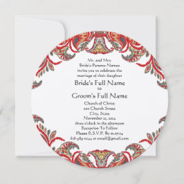 レッド&ティール（緑がかった色）ヴィンテージペイズリーダマスクウェディング招待状 招待状