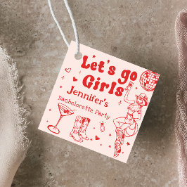 レッド ディスコ カウガール ロデオ ブライズメイド パーティー フェイバータグ